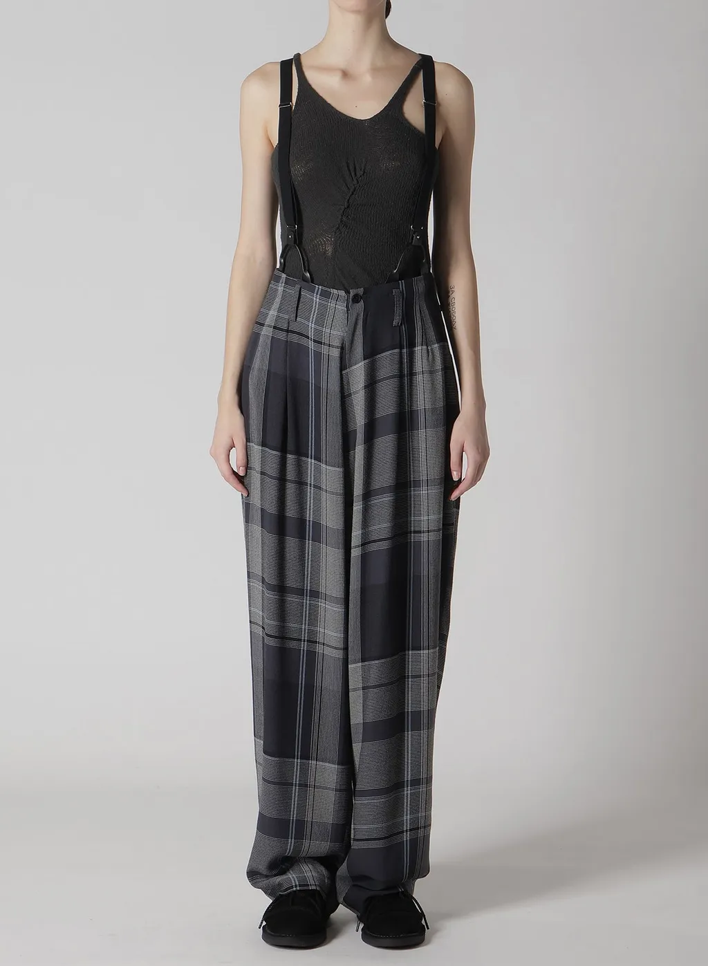 Gauze Plaid Suspender Pants