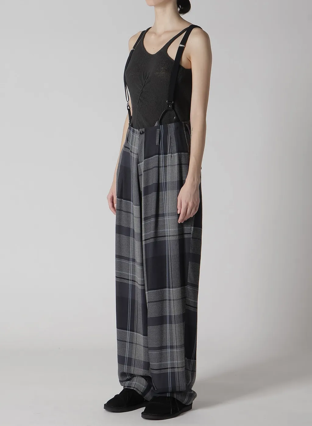 Gauze Plaid Suspender Pants