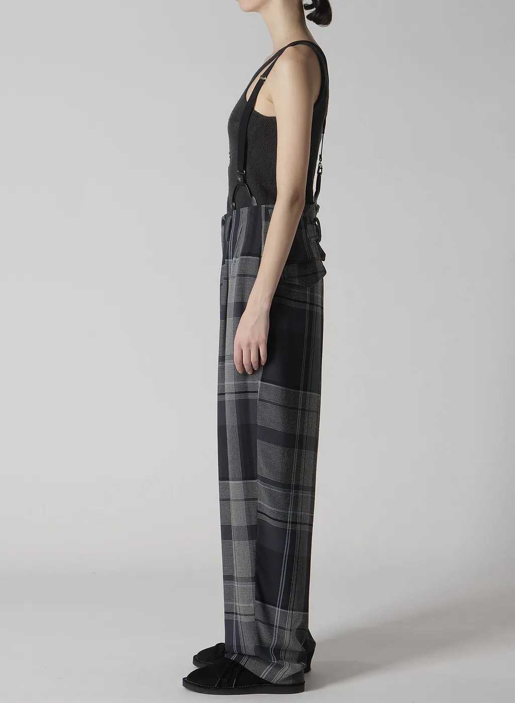 Gauze Plaid Suspender Pants