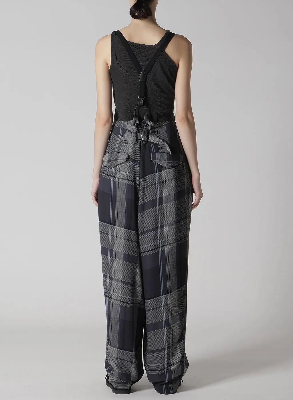 Gauze Plaid Suspender Pants