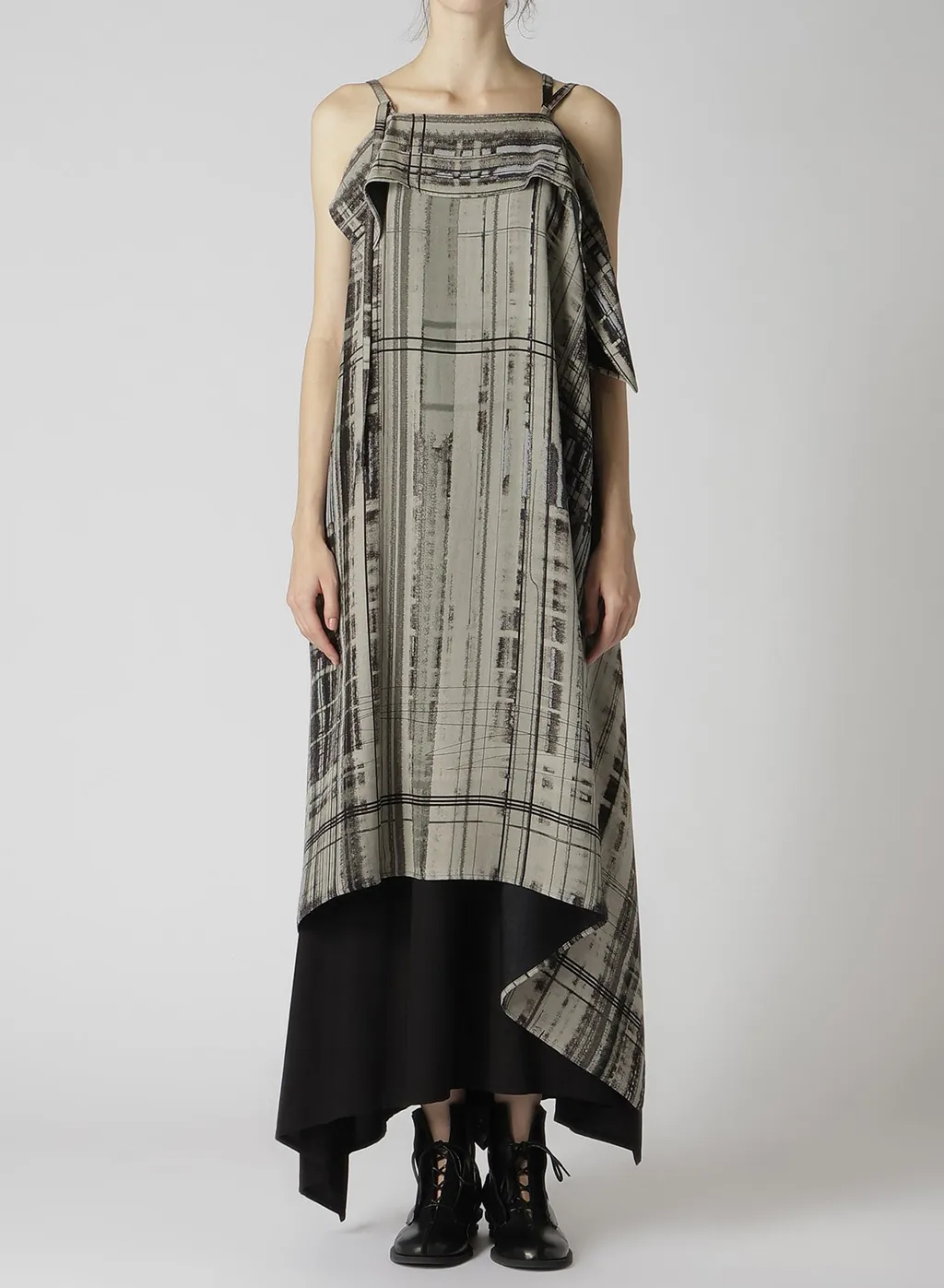 Hand Drawing Plaid Print Lace Up Dress