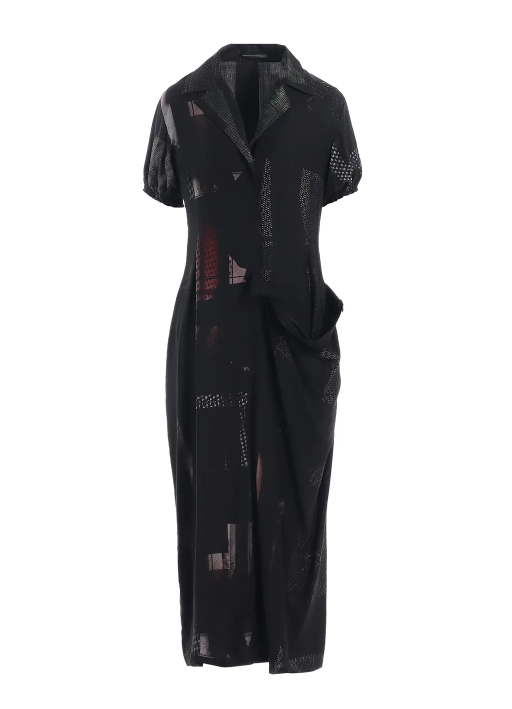 Cu/Dungaree Twill Dark Neon Print Left Side Gathered Dress
