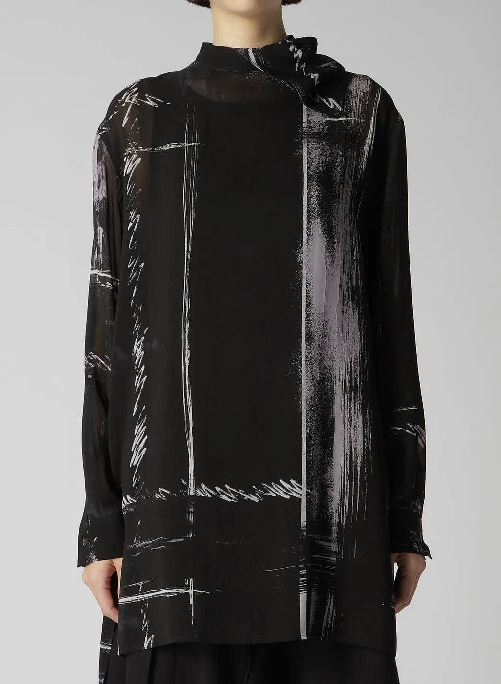 Cu/ Lawn Blurred Check Back Tie Blouse