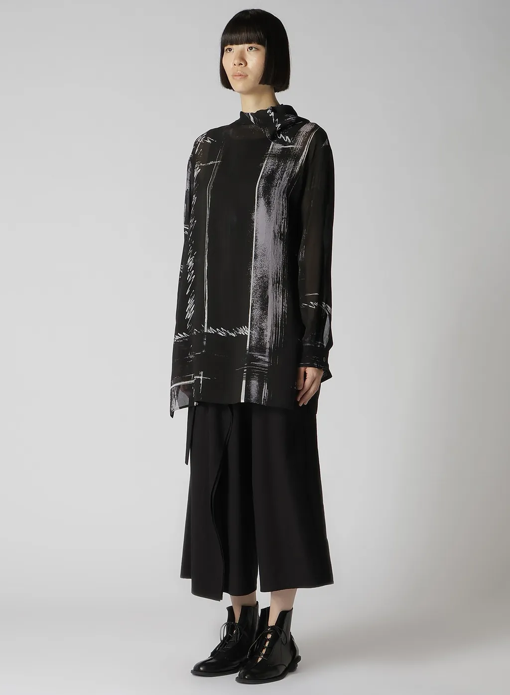 Cu/ Lawn Blurred Check Back Tie Blouse