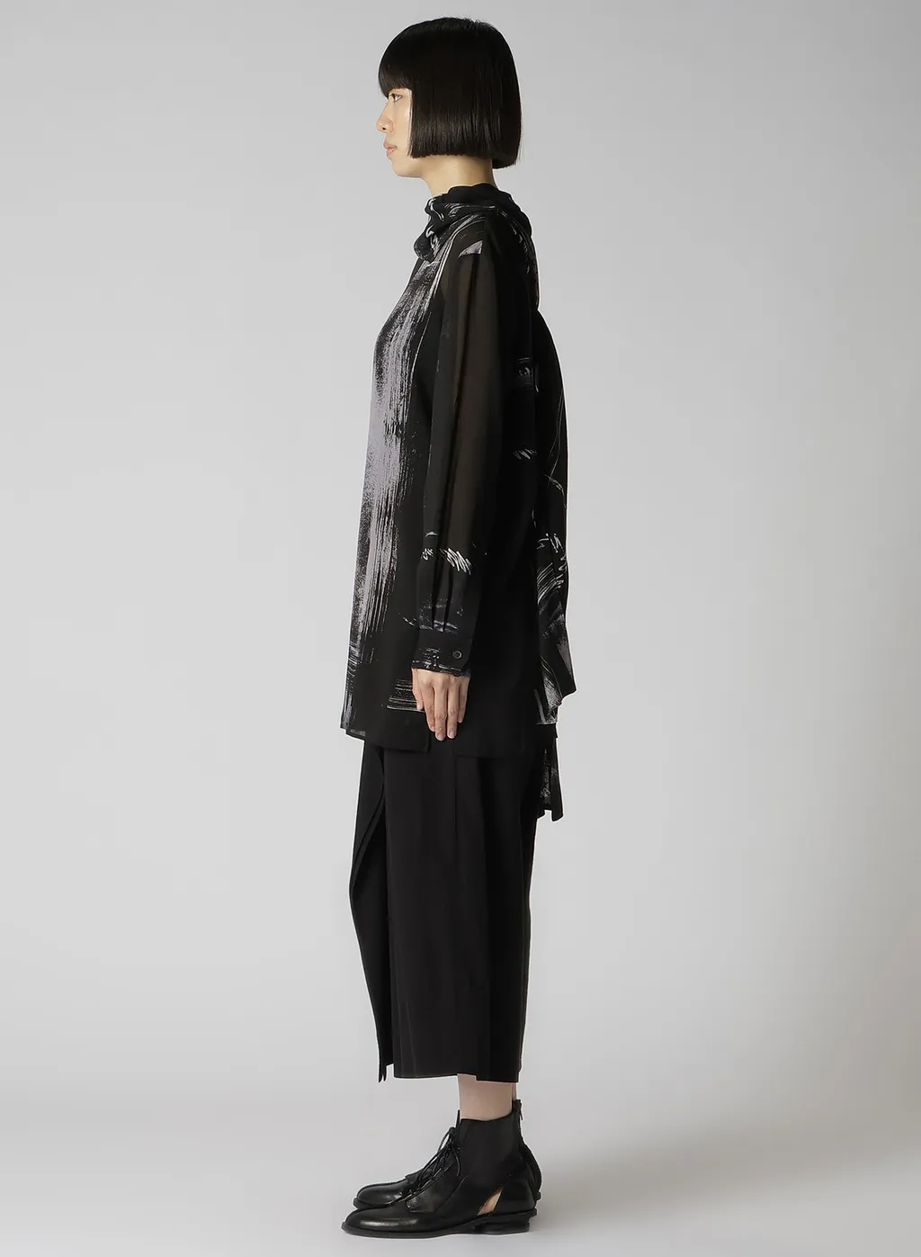 Cu/ Lawn Blurred Check Back Tie Blouse