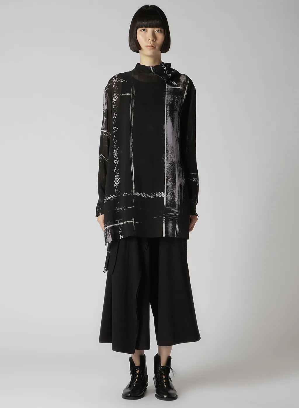 Cu/ Lawn Blurred Check Back Tie Blouse