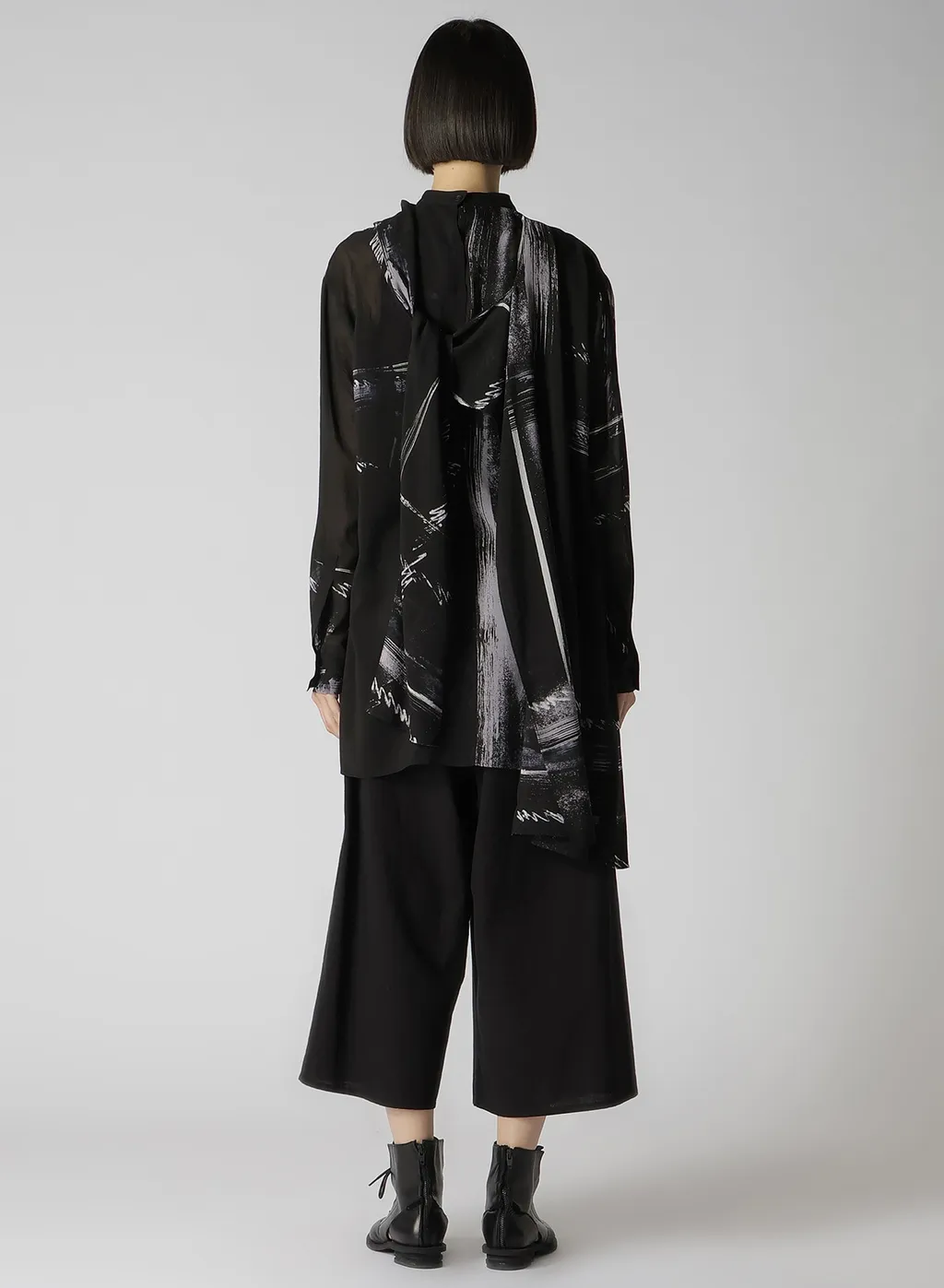 Cu/ Lawn Blurred Check Back Tie Blouse