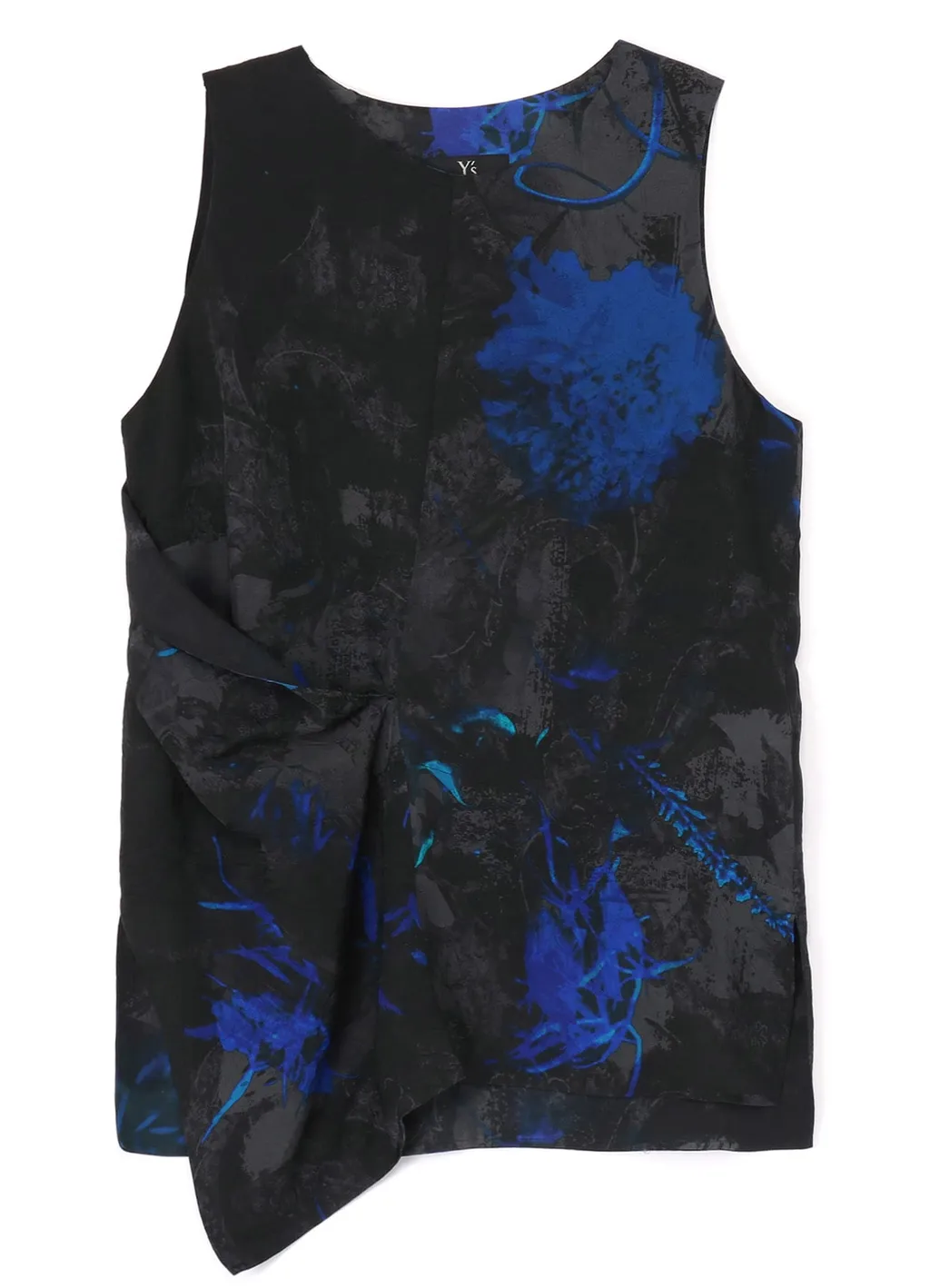 Cupro Twill Ethnic Flower Print Draped Blouse