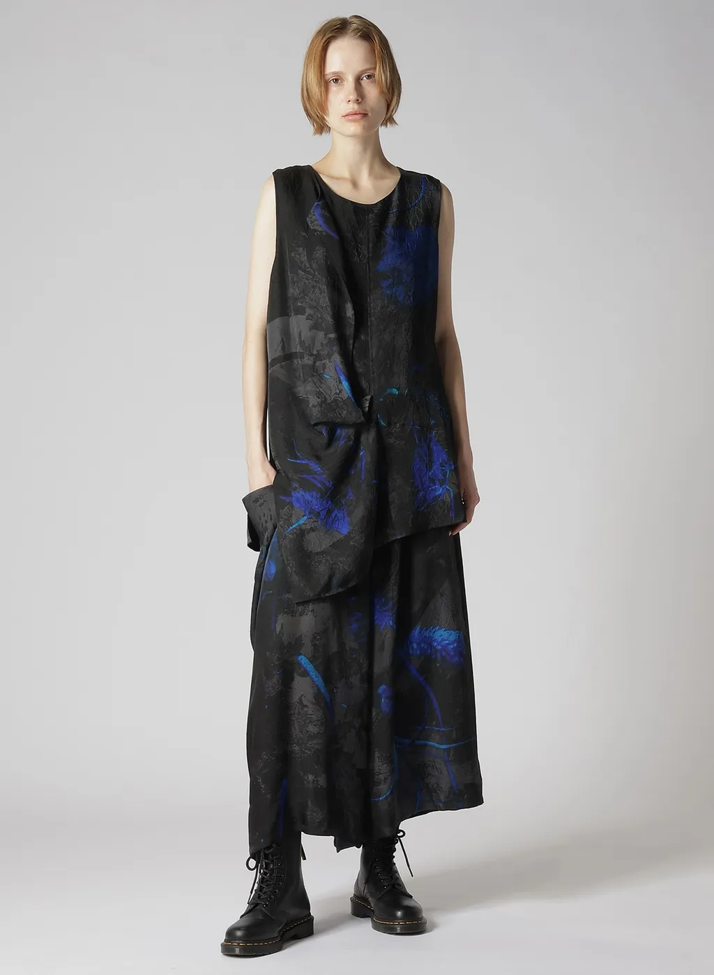 Cupro Twill Ethnic Flower Print Draped Blouse