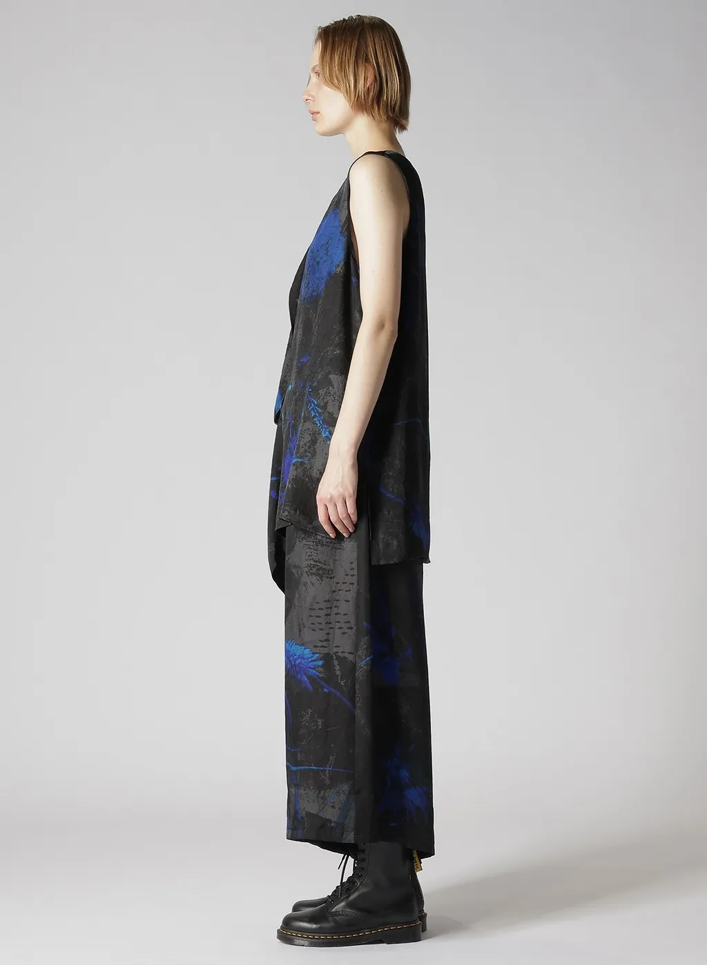 Cupro Twill Ethnic Flower Print Draped Blouse