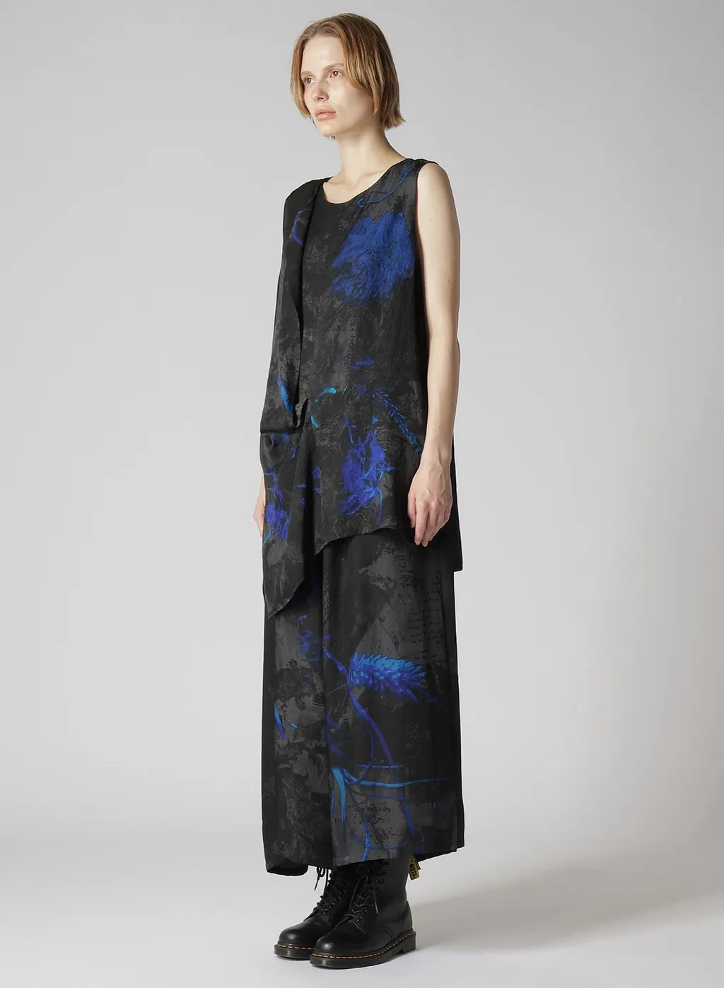 Cupro Twill Ethnic Flower Print Draped Blouse