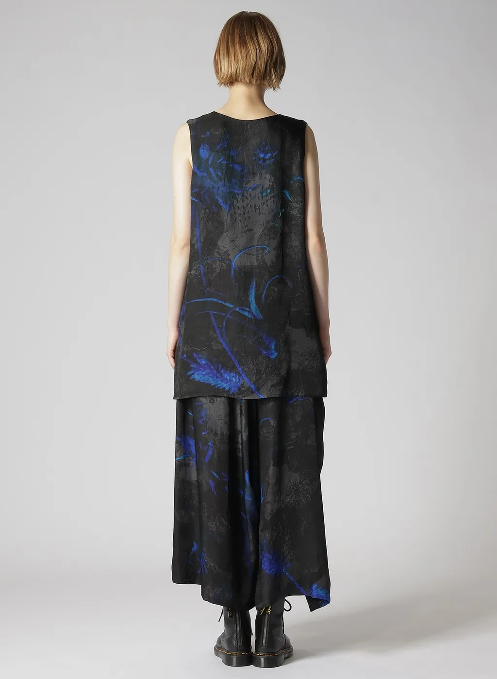 Cupro Twill Ethnic Flower Print Draped Blouse