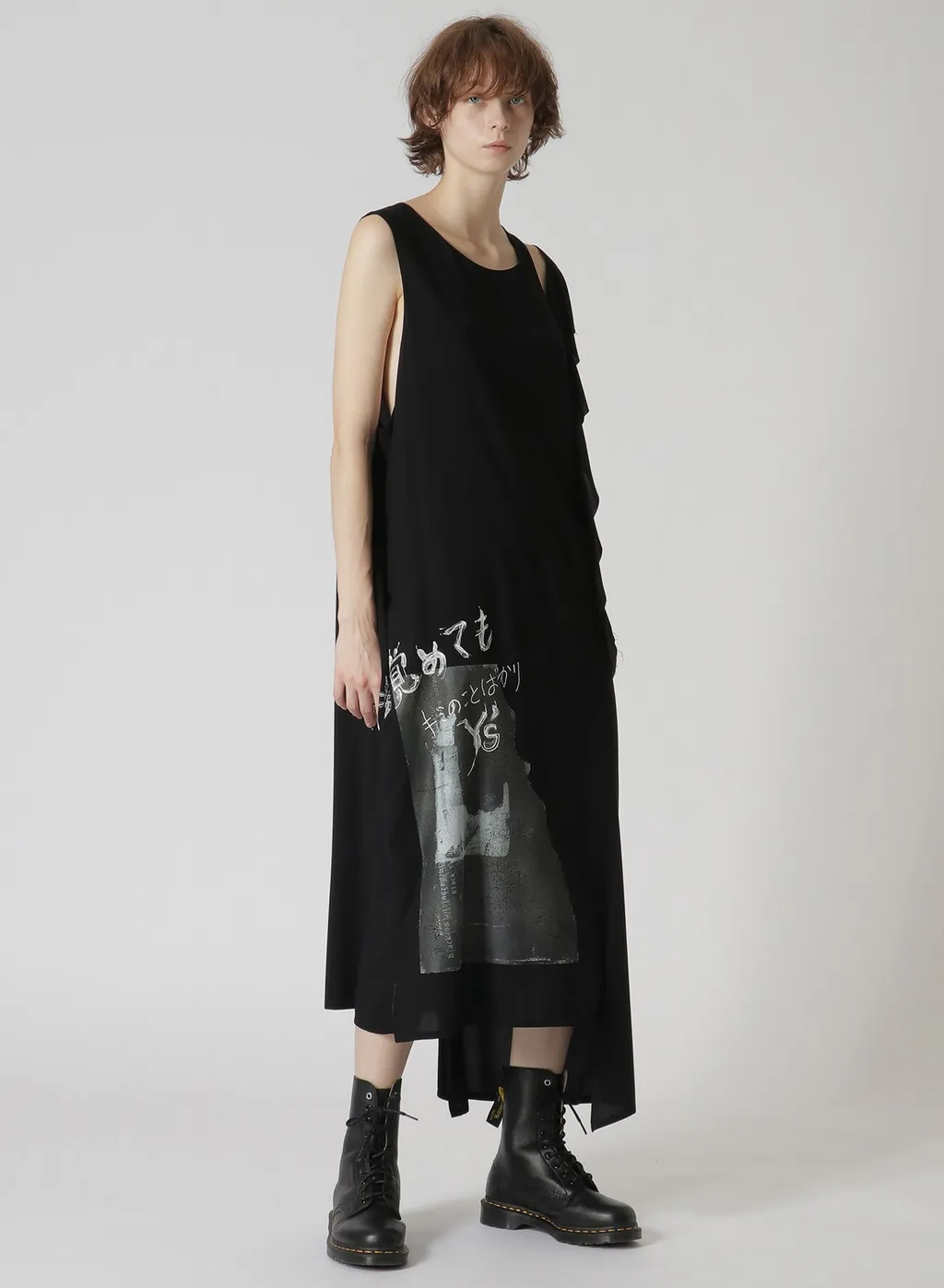 Rayon Lawn Print Bonding Left Frill Asymmetry Dress