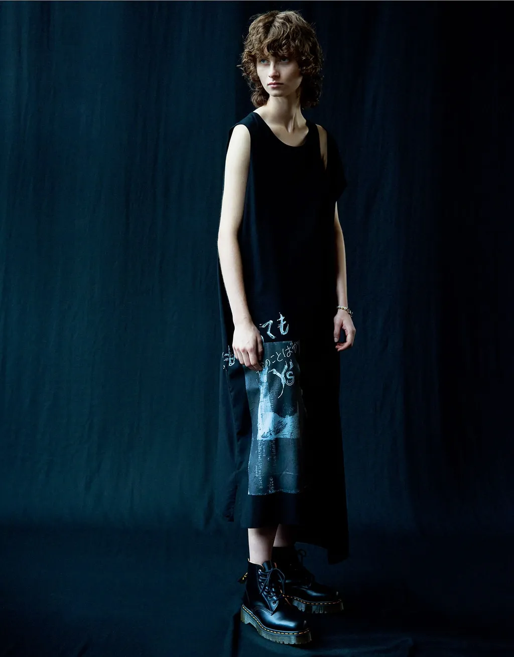 Rayon Lawn Print Bonding Left Frill Asymmetry Dress