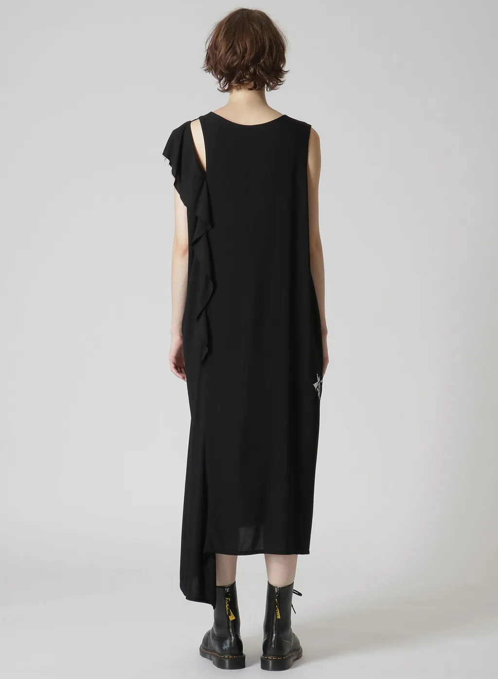 Rayon Lawn Print Bonding Left Frill Asymmetry Dress