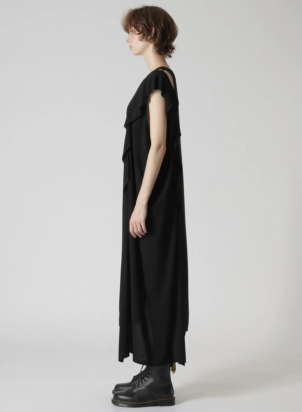Rayon Lawn Print Bonding Left Frill Asymmetry Dress