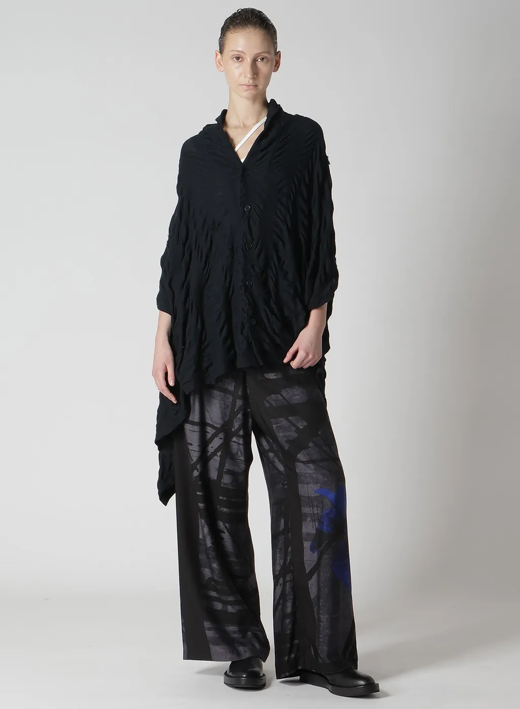 Flower&Cable Print Long Straight Pants
