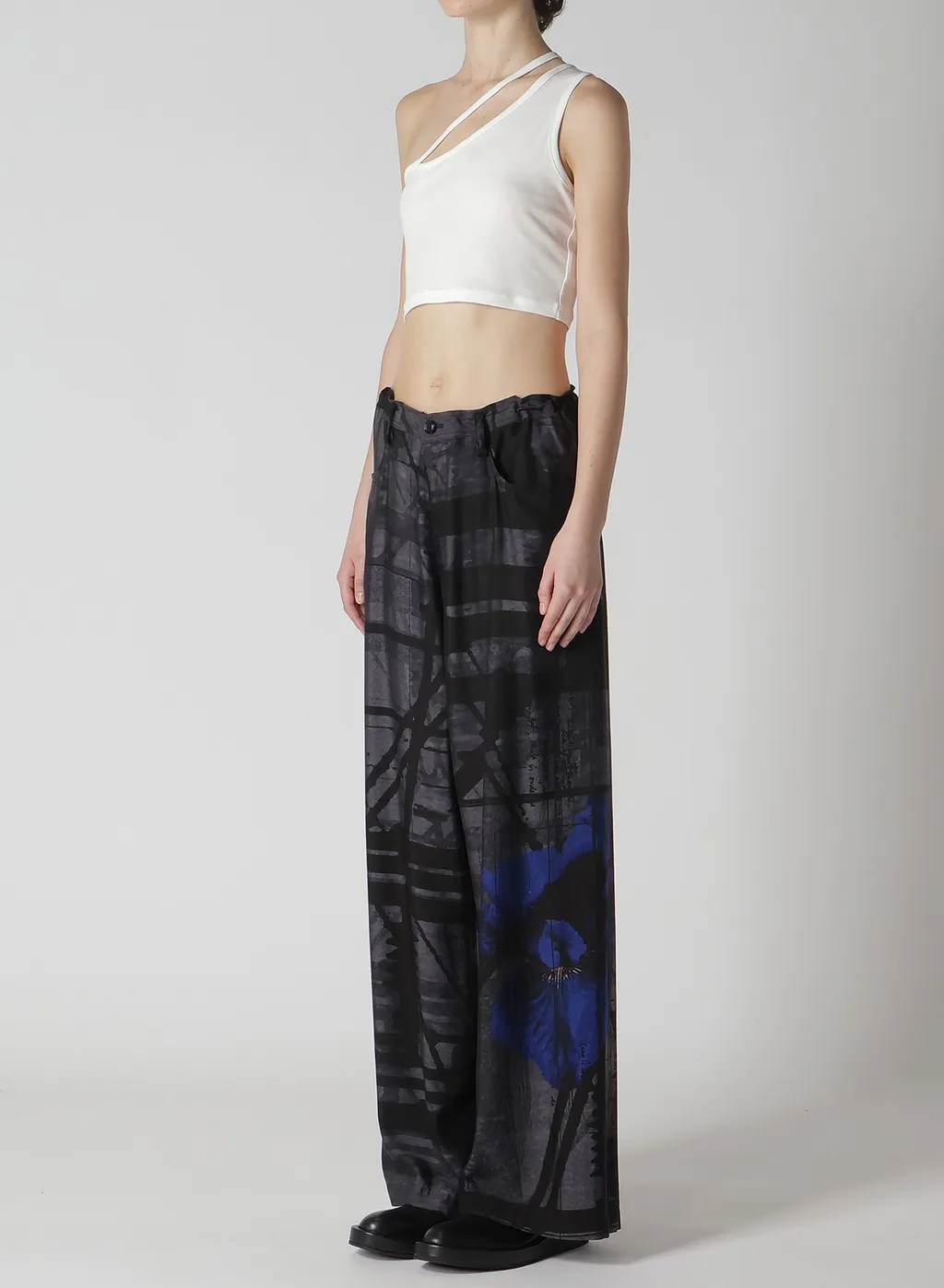 Flower&Cable Print Long Straight Pants