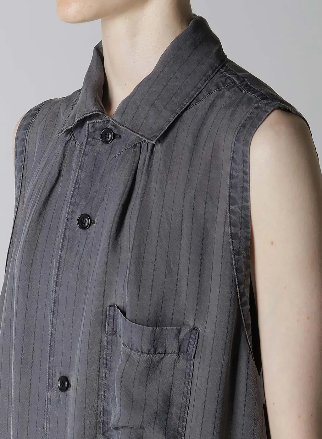 Cupro Stripe Sleeveless Shirt Dress