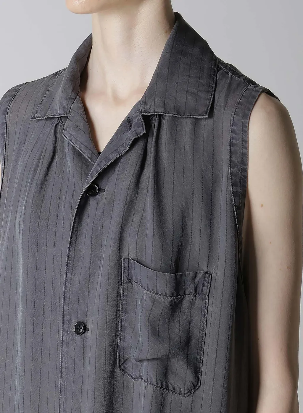 Cupro Stripe Sleeveless Shirt Dress