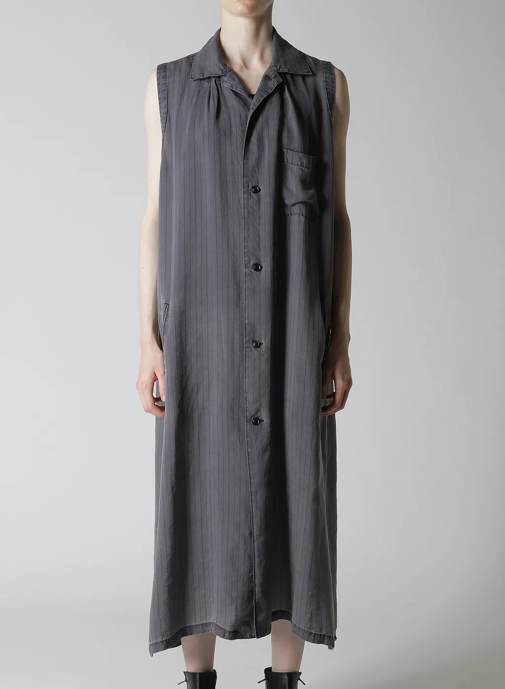 Cupro Stripe Sleeveless Shirt Dress