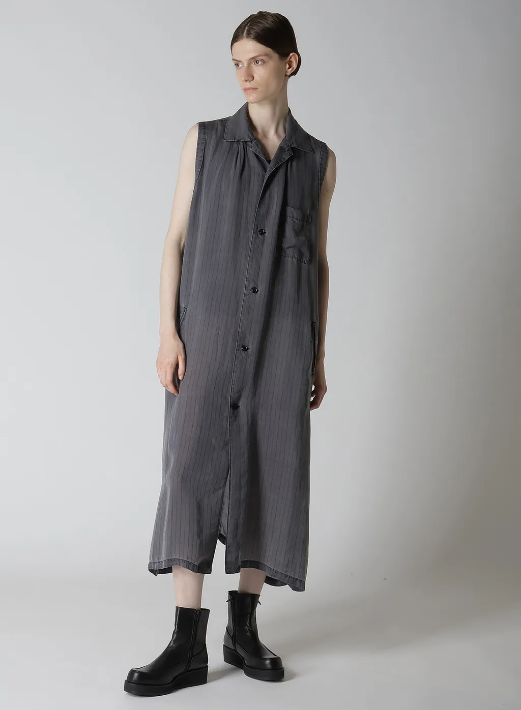 Cupro Stripe Sleeveless Shirt Dress