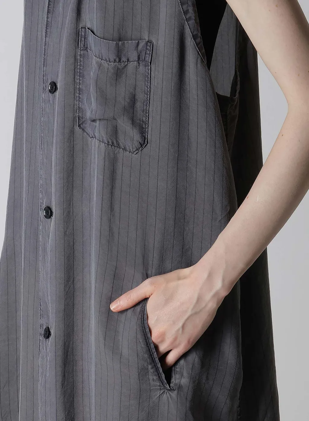 Cupro Stripe Sleeveless Shirt Dress