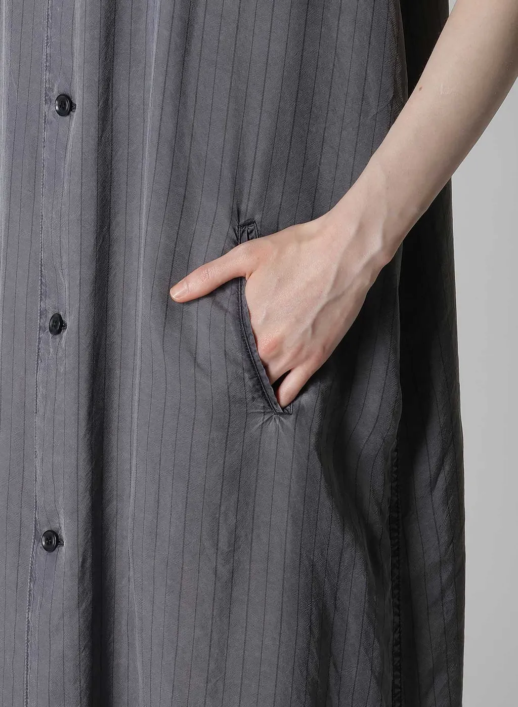 Cupro Stripe Sleeveless Shirt Dress