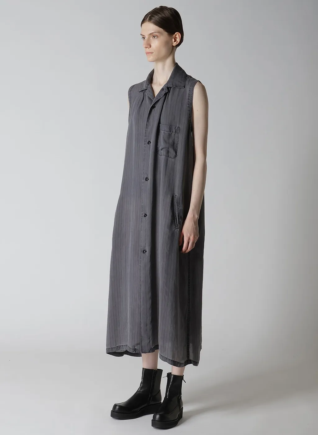 Cupro Stripe Sleeveless Shirt Dress