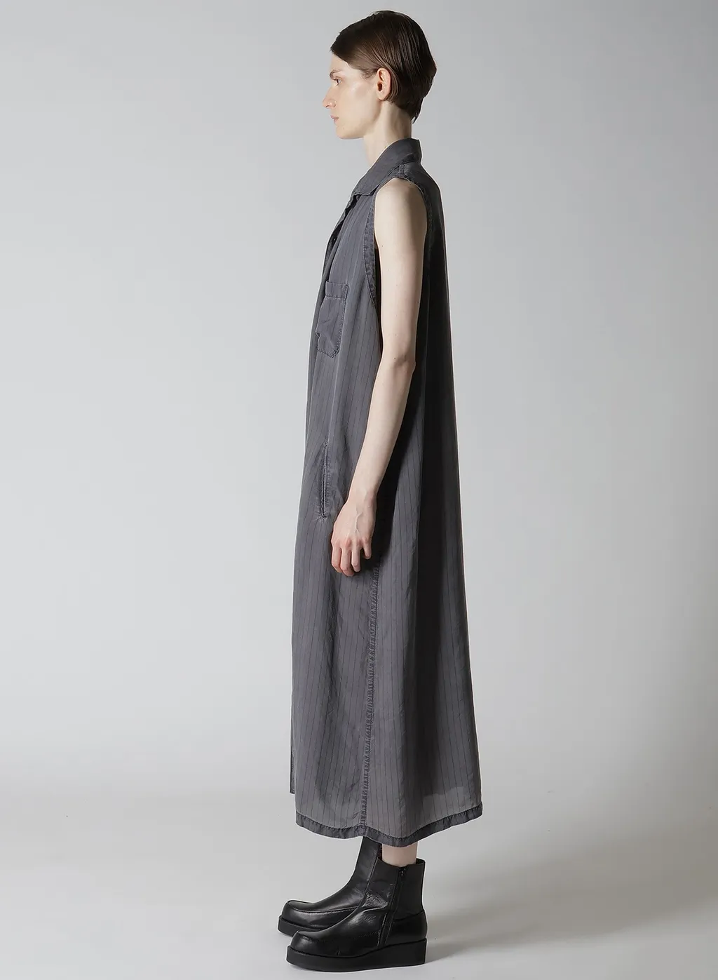 Cupro Stripe Sleeveless Shirt Dress