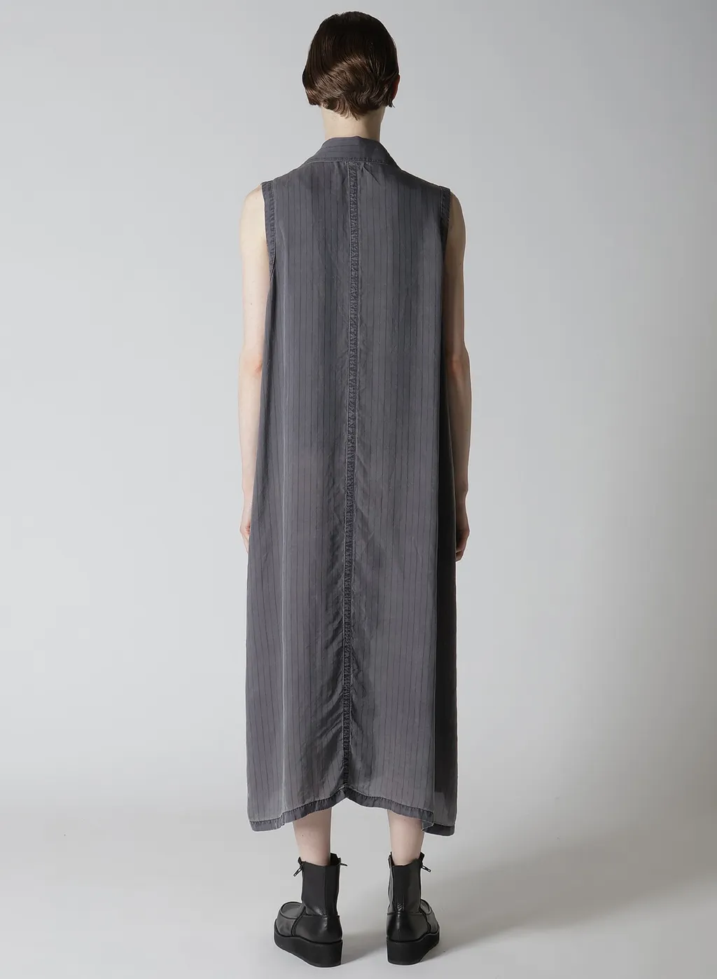 Cupro Stripe Sleeveless Shirt Dress