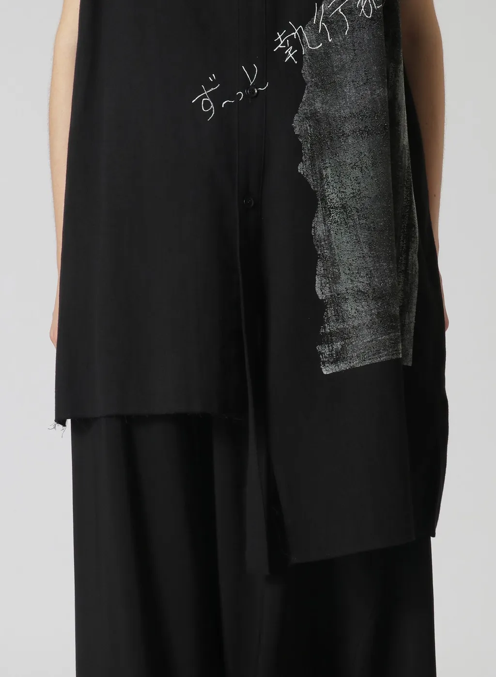Cotton Linen Gabardine Print Bonding Asymmetry Sleeveless Blouse