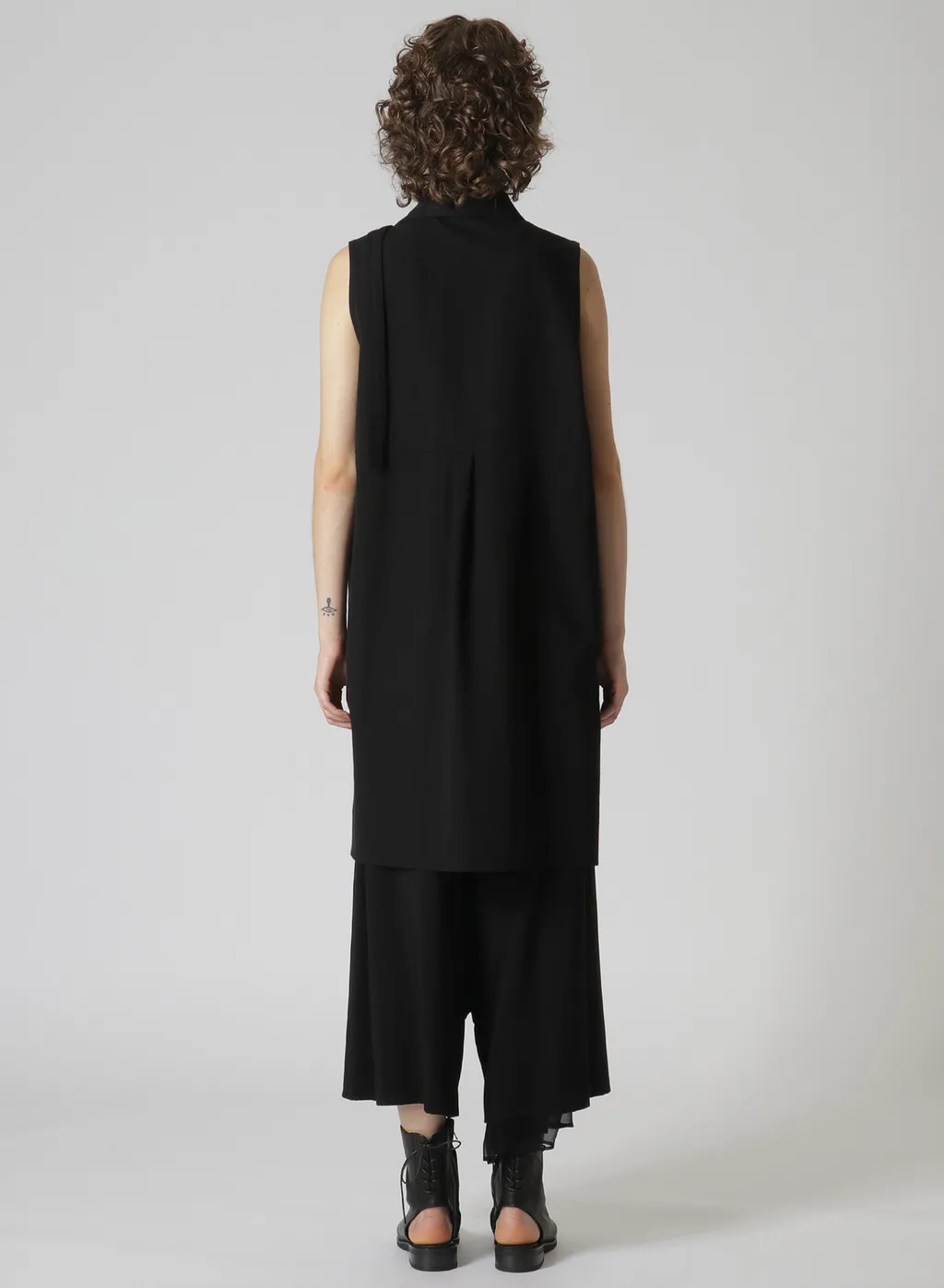 Cotton Linen Gabardine Print Bonding Asymmetry Sleeveless Blouse