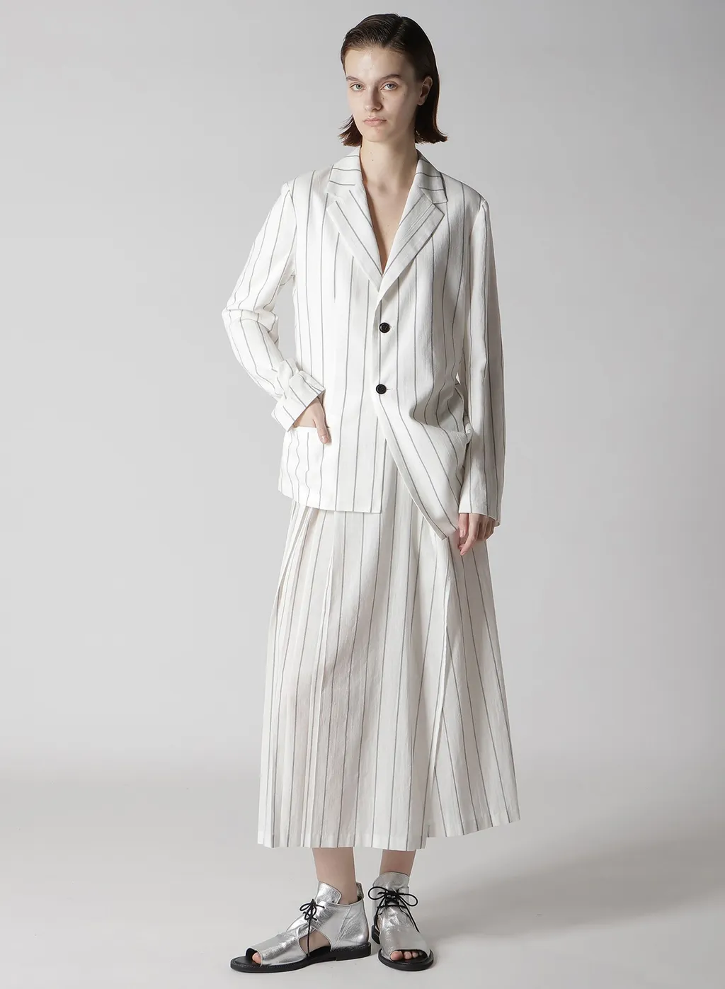 Washer Stripe Left Side Dropped Jacket