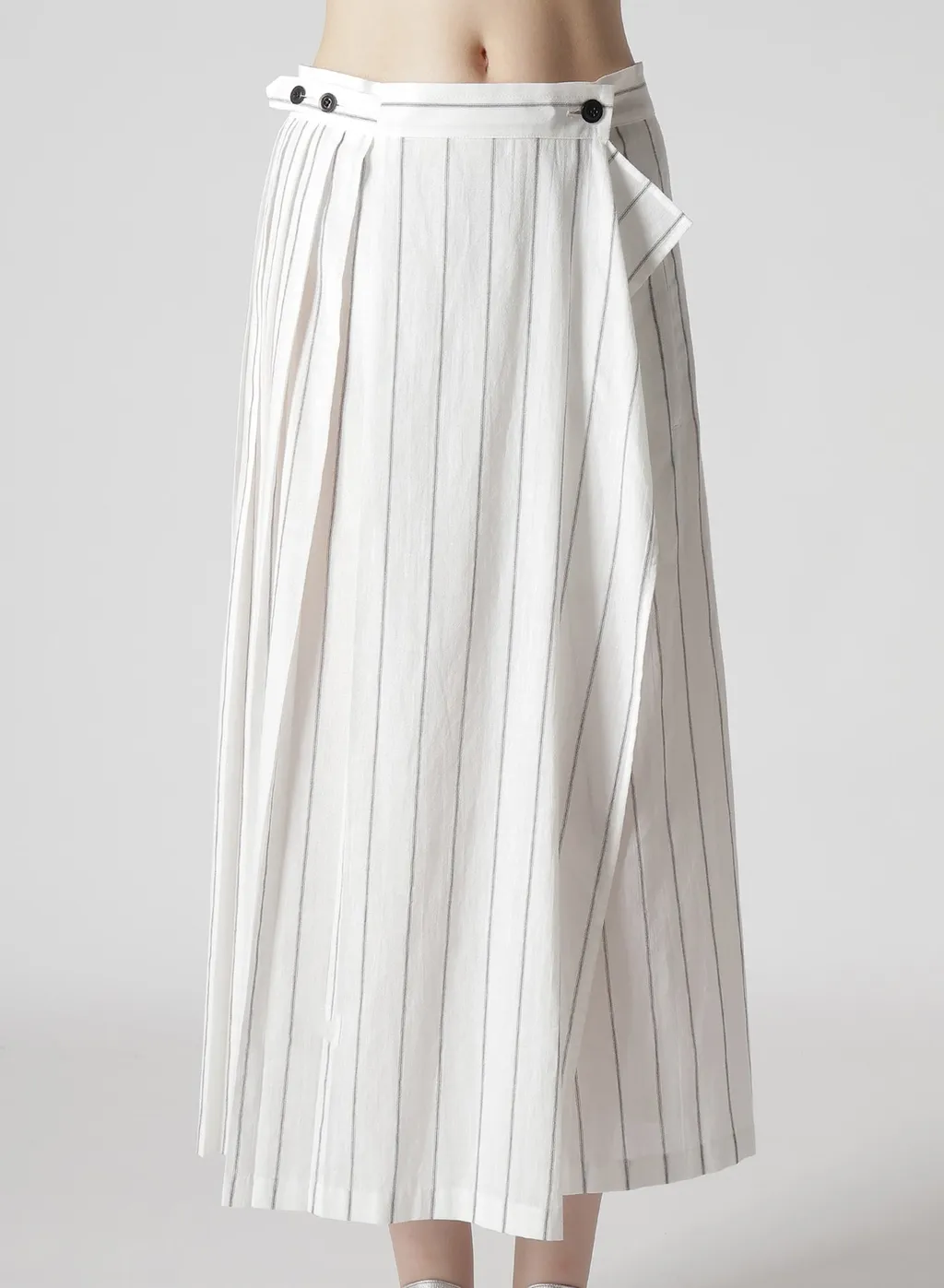 Washer Stripe Pleated Wrap Skirt