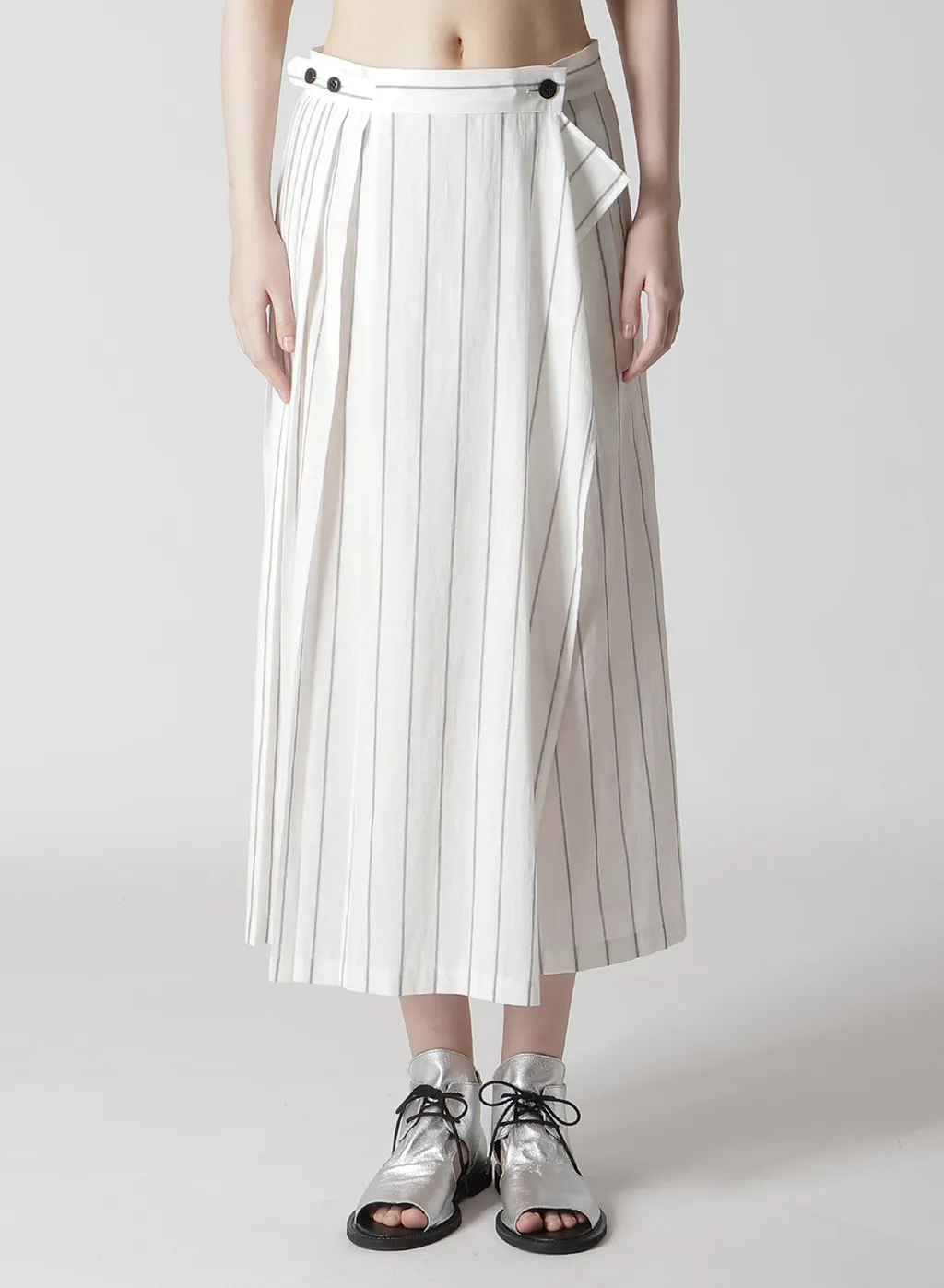 Washer Stripe Pleated Wrap Skirt