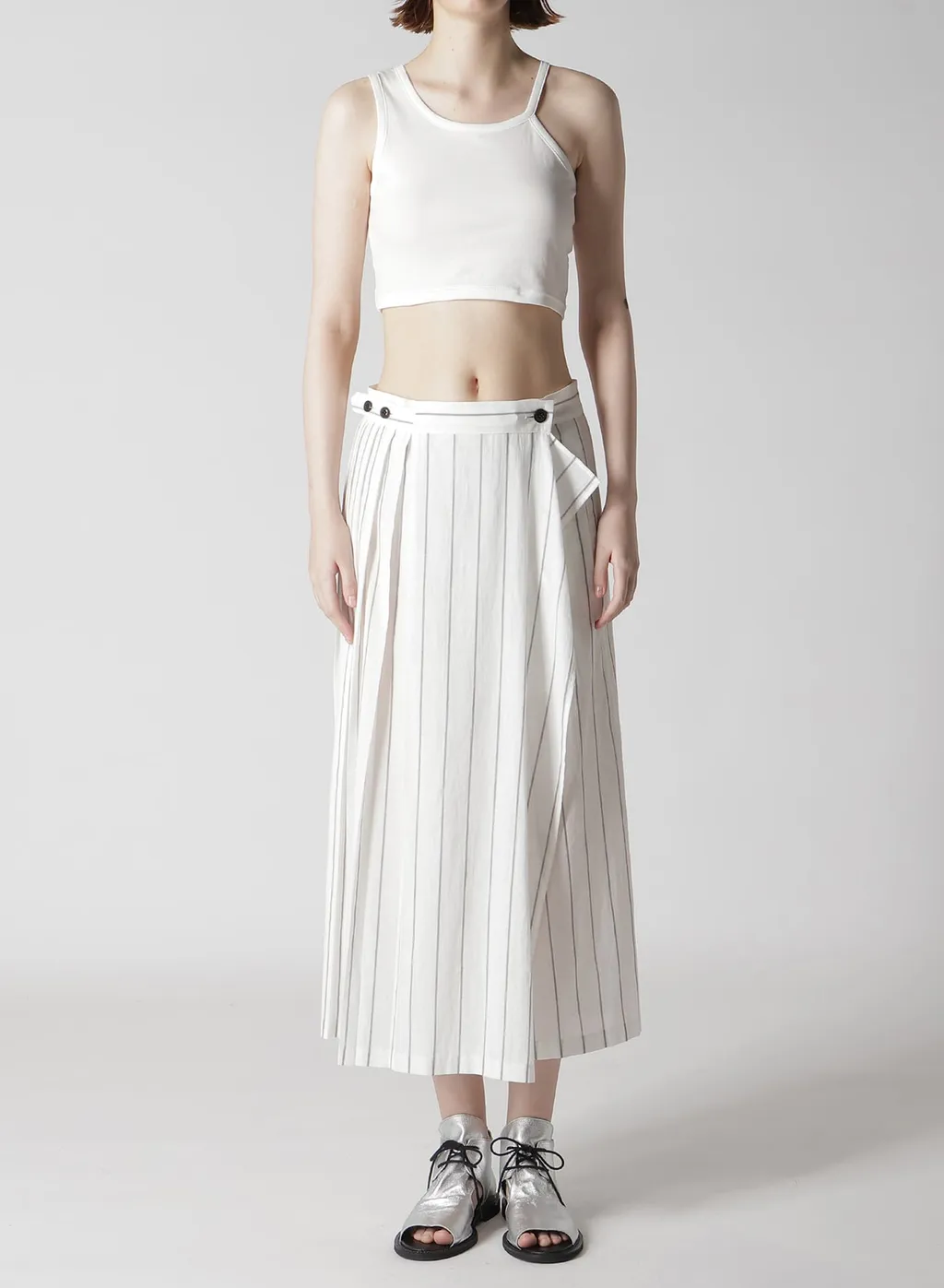 Washer Stripe Pleated Wrap Skirt