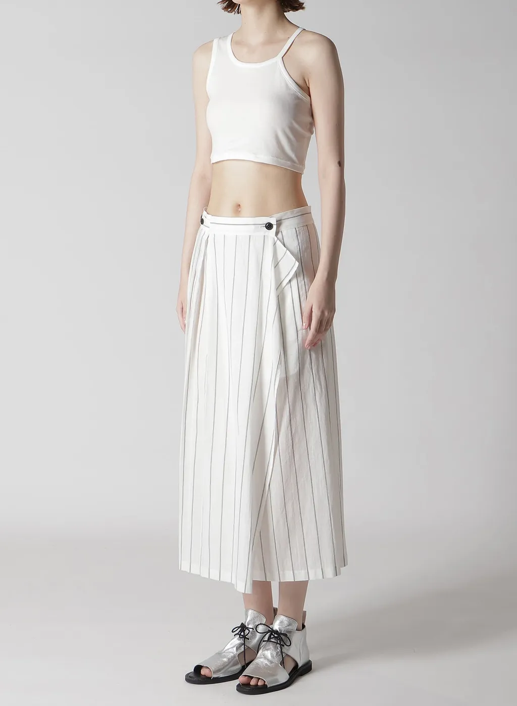 Washer Stripe Pleated Wrap Skirt