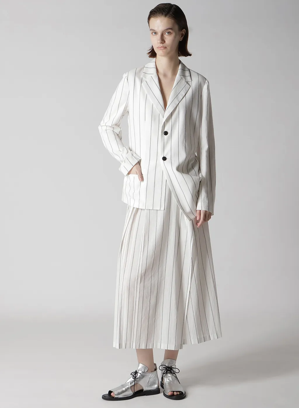 Washer Stripe Pleated Wrap Skirt