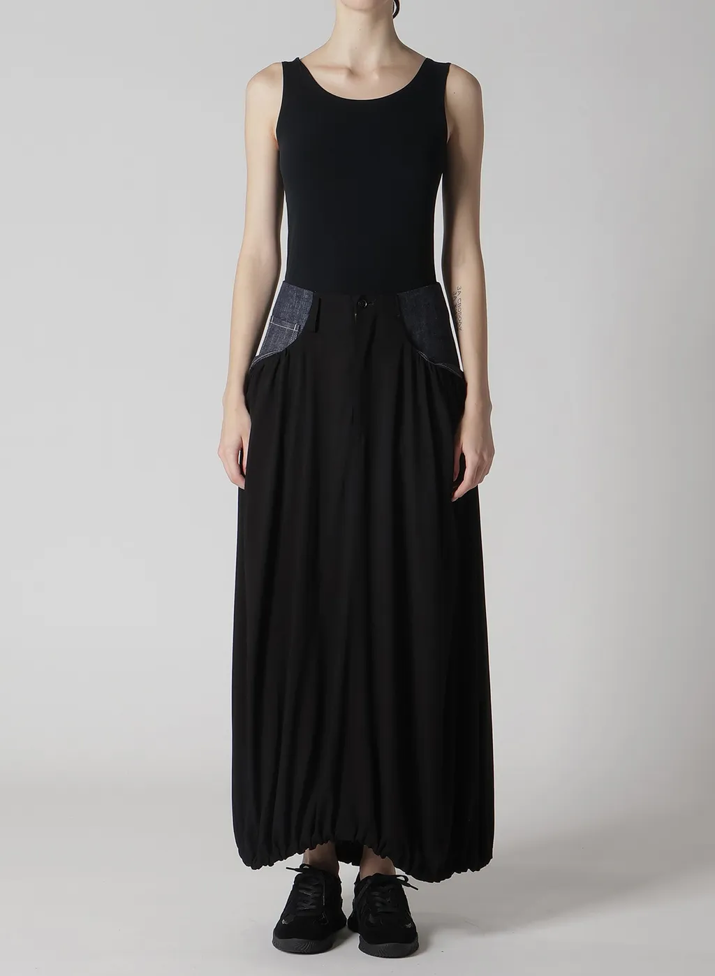 Rigid Denim Combination Skirt