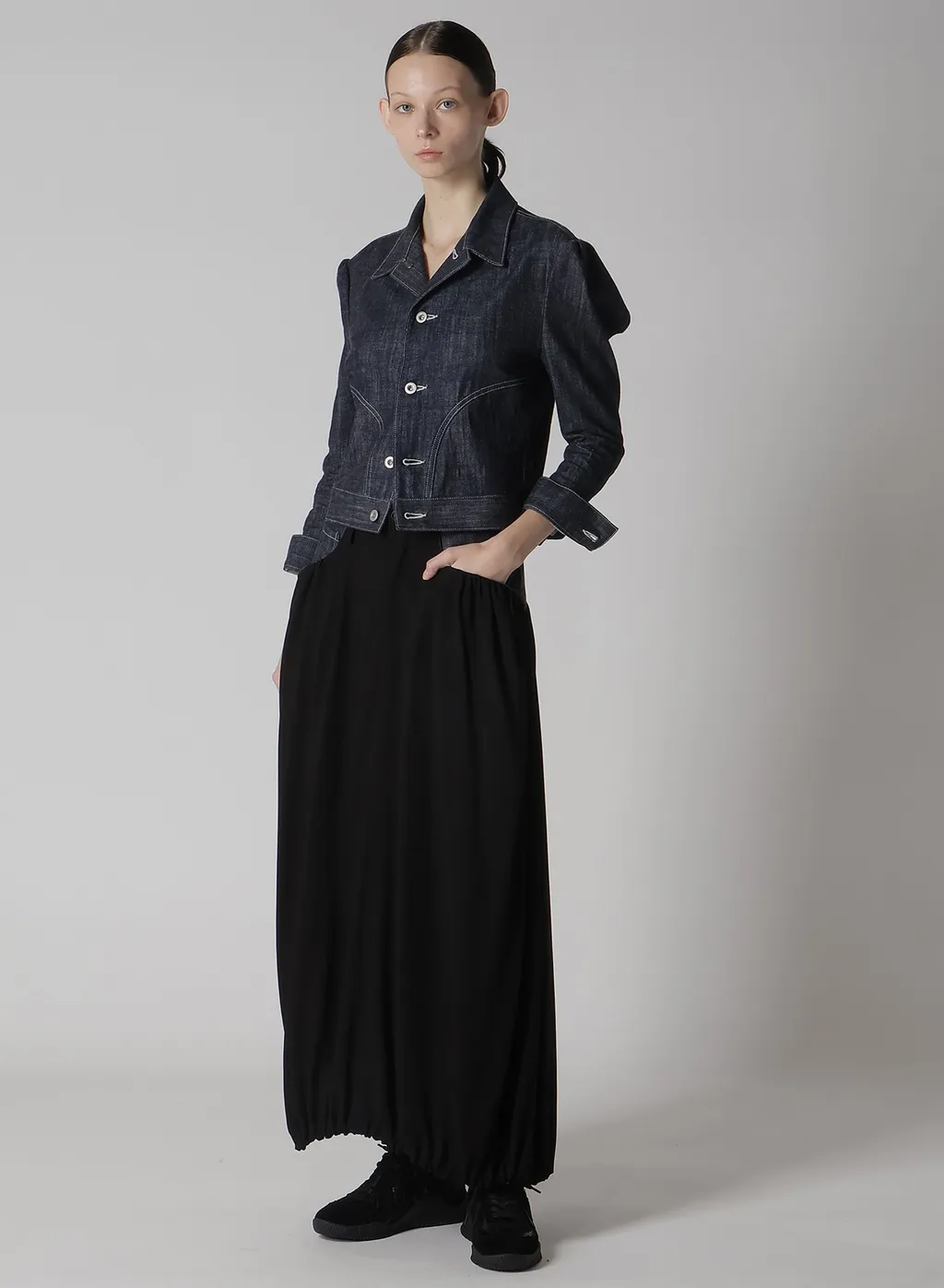 Rigid Denim Combination Skirt