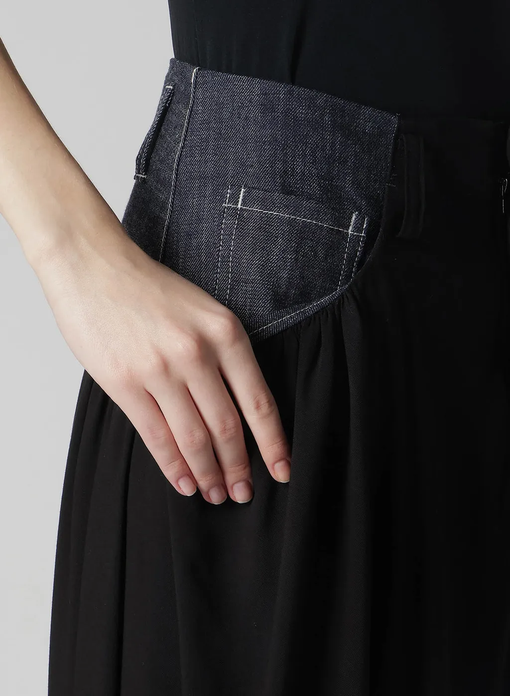 Rigid Denim Combination Skirt