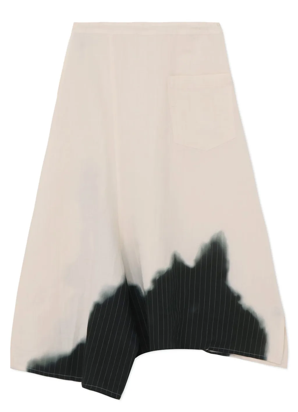 Linen/Cotton Asymmetric Drawstring Pants With Partial Pinstripe Pattern