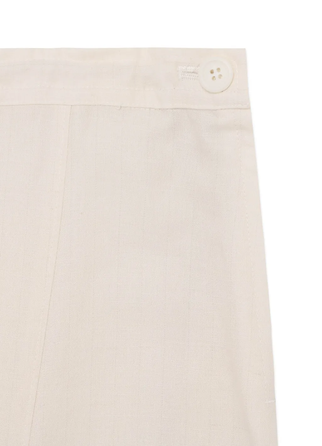 Linen/Cotton Asymmetric Drawstring Pants With Partial Pinstripe Pattern