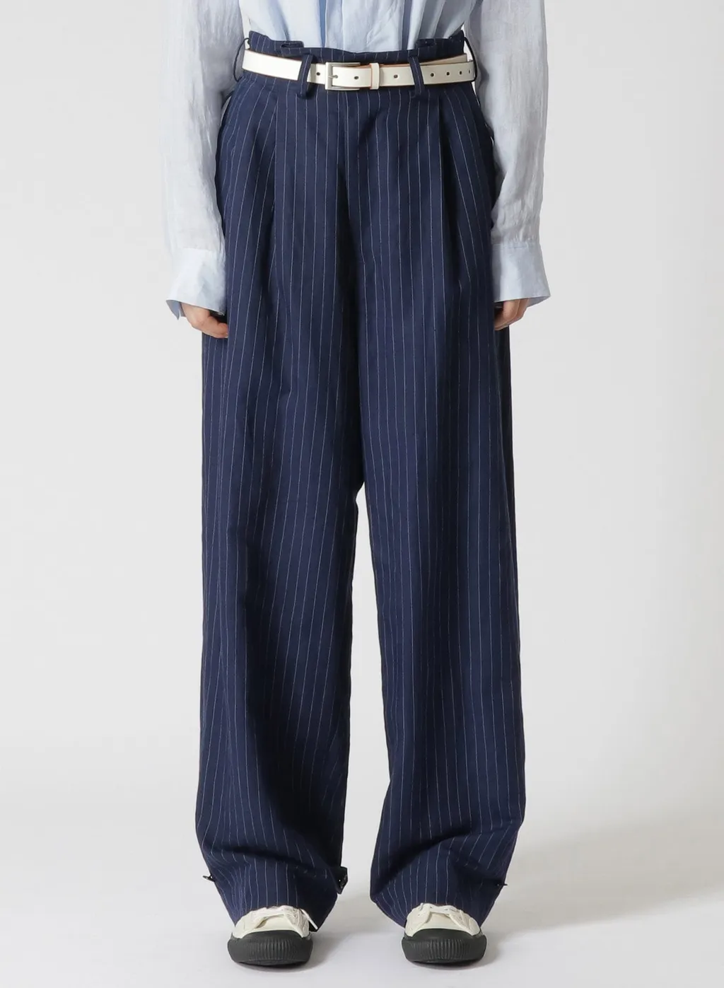 Linen Cotton Pin-Striped Uneven Dyeing 2 Tucks Pants