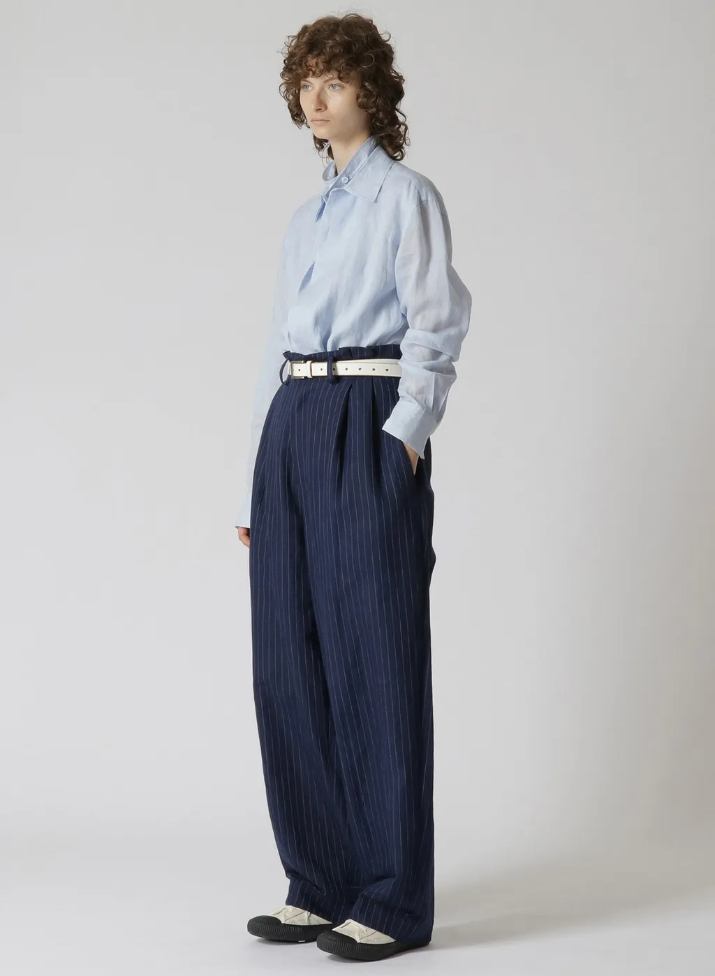 Linen Cotton Pin-Striped Uneven Dyeing 2 Tucks Pants