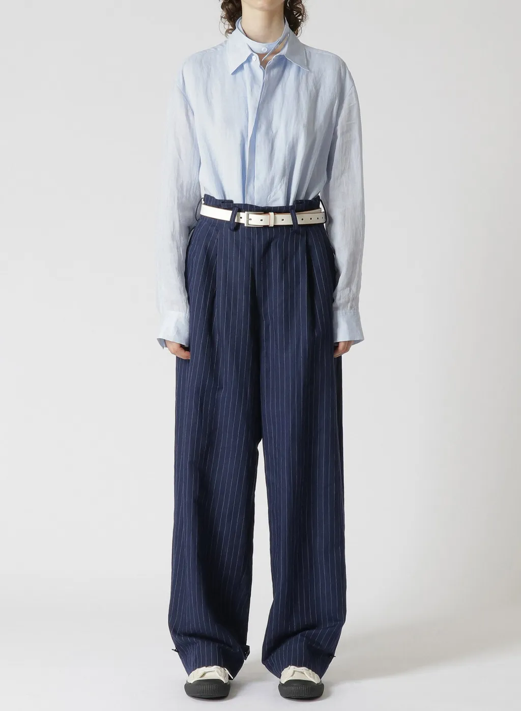 Linen Cotton Pin-Striped Uneven Dyeing 2 Tucks Pants