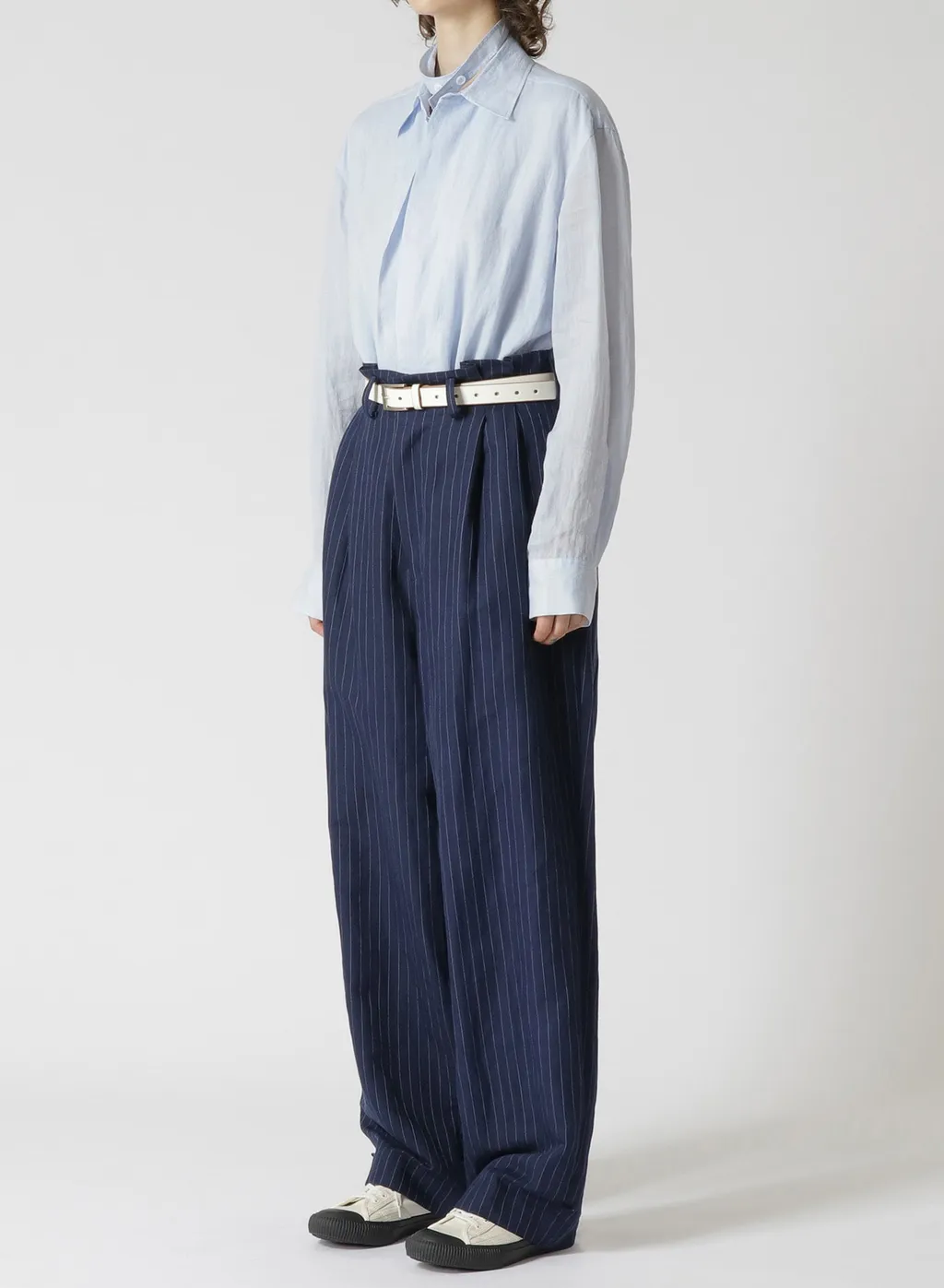 Linen Cotton Pin-Striped Uneven Dyeing 2 Tucks Pants