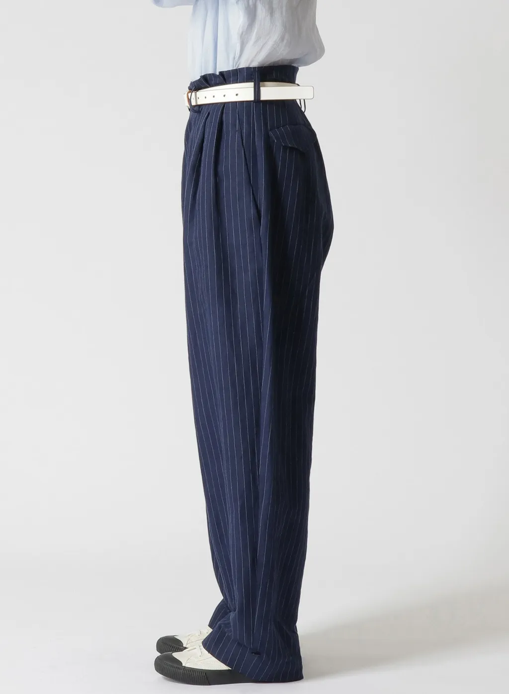 Linen Cotton Pin-Striped Uneven Dyeing 2 Tucks Pants