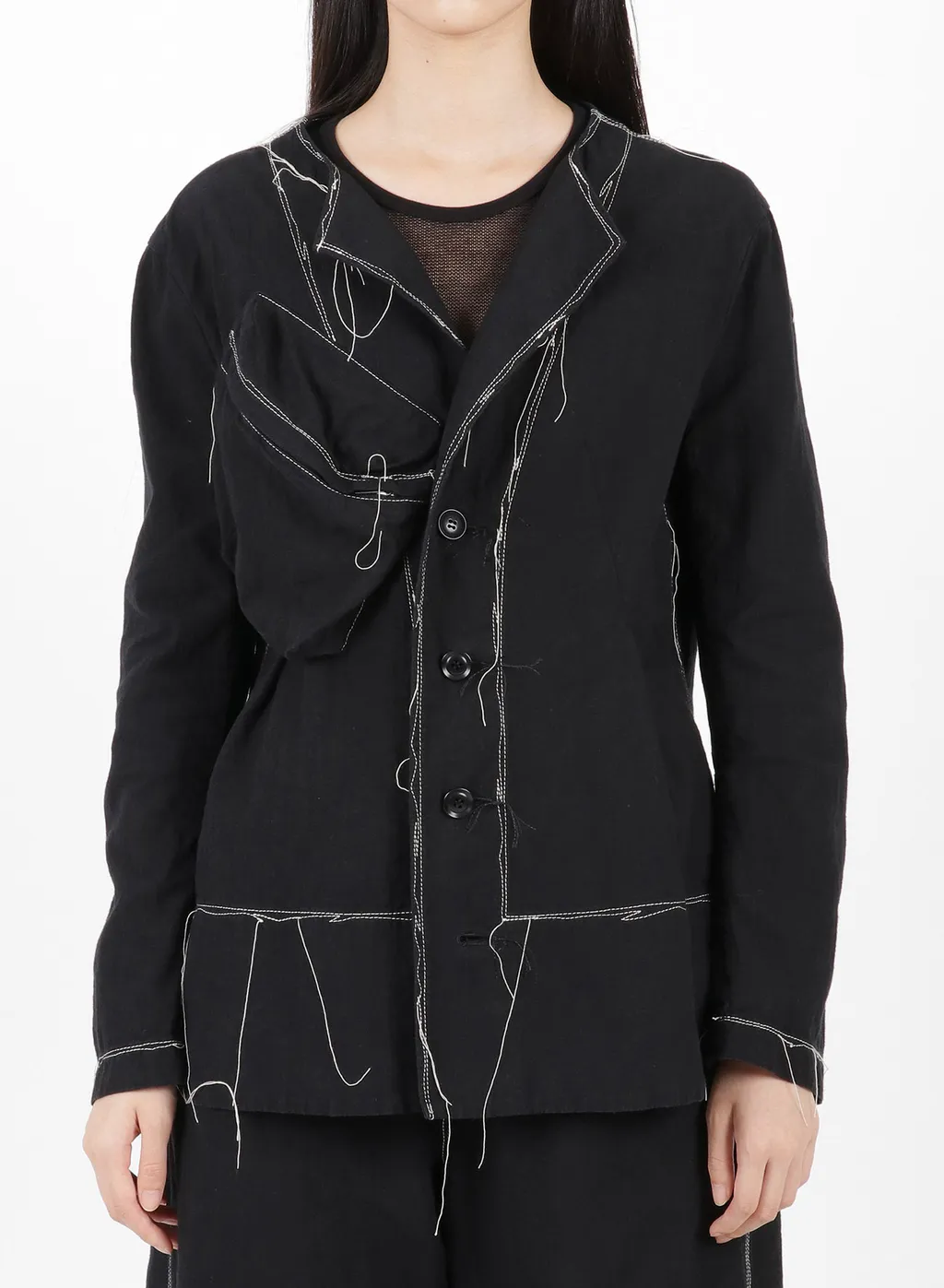 Linen Cotton Canvas Random Check Dye No Collar Jacket